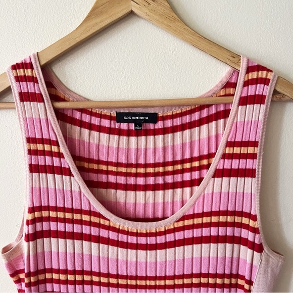 525 America Pink Striped Snap Button Front Tank Sweater Dress Size L Retro Comfy - Picture 5 of 11